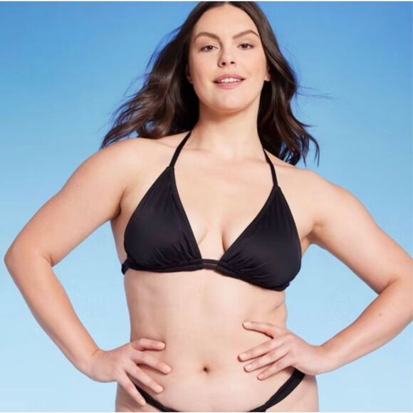 Shade and Shore Black Double Tunnel Triangle Bikini Top Size Medium New - Picture 1 of 4
